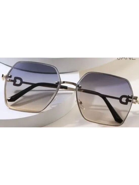 Oversized Unisex Square Grey to Tea Gradient Sunglasses With Gold Frame